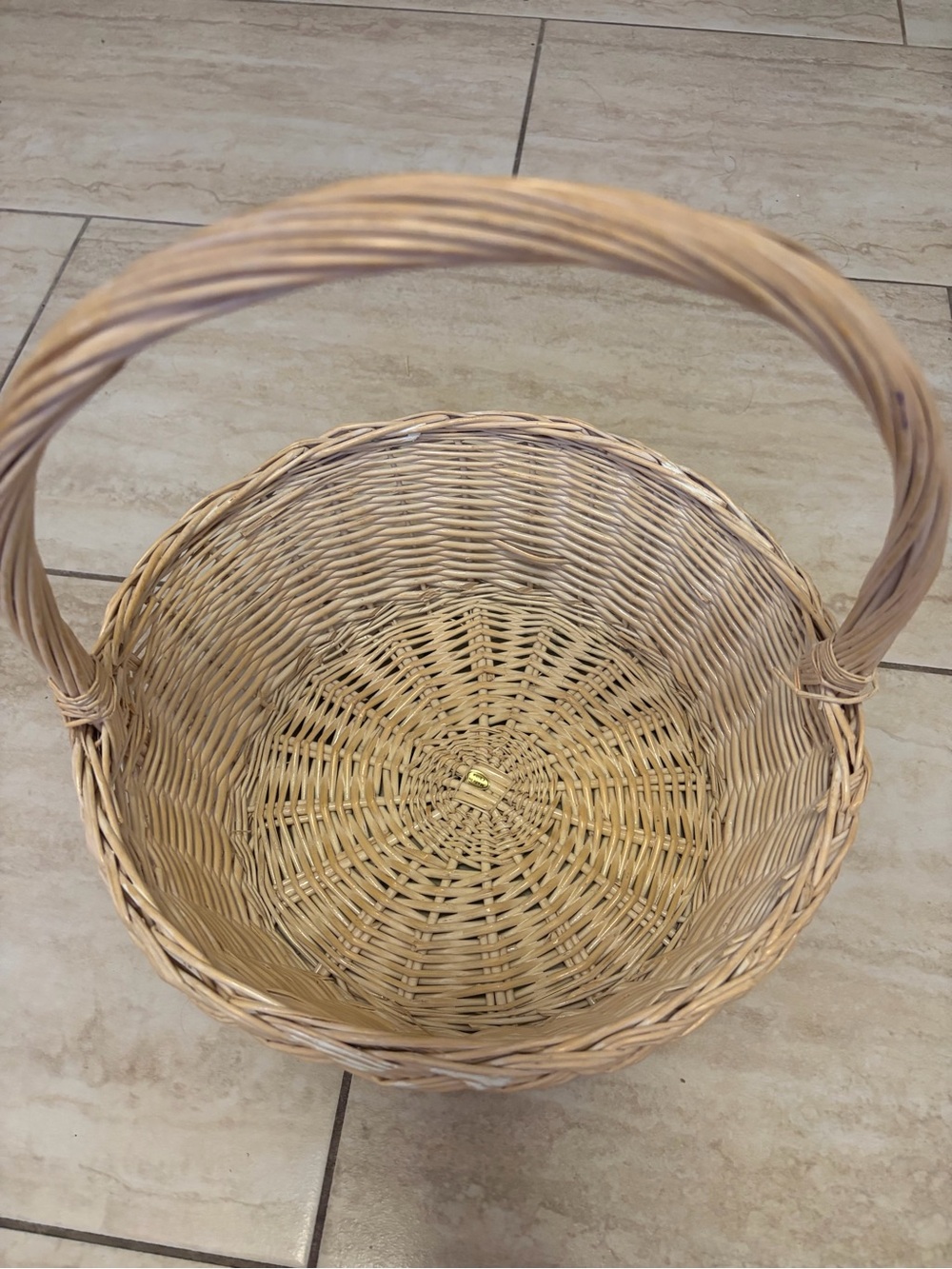 Wicker Round Basket with Handle - Cream